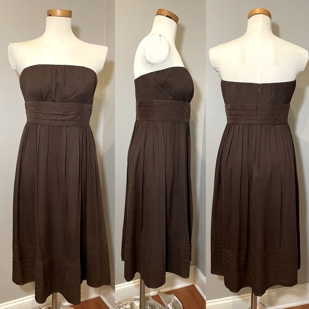 J CREW 100% Silk Strapless Midi Dress Cocoa Brown / Size 8